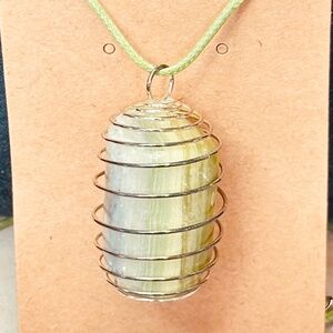 925 Sterling Silver Plated & Serpentine Crystal Large Spiral Wire Wrapped Cage